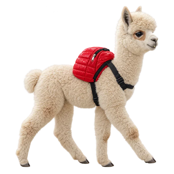 Backpaca walking along the ridge with his red backpack
